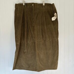 Karen Scott Corduroy Skirt Womens 8 Olive Green Pleated Knee Length‎ Vintage